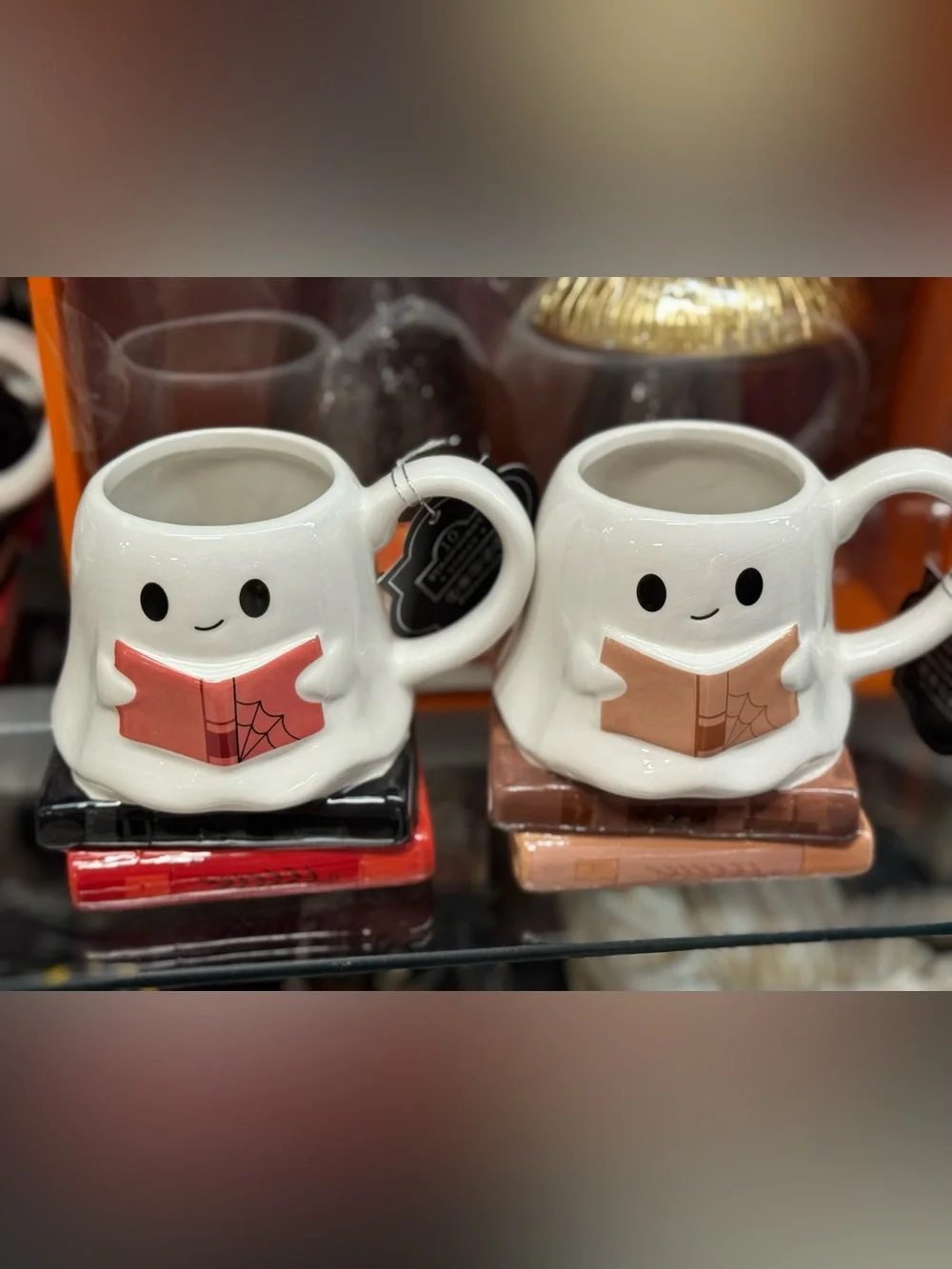 2 10 strawberry street Ghost Reading Ceramic Mugs - Halloween Coffee Cup